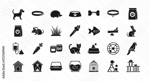 Vector illustration of vector art of collection of pet care icons and symbols