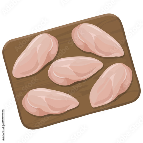 Raw chicken fillet on wooden cutting board ready cooking vector illustration