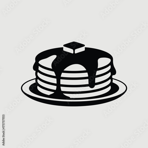Stylized stack of pancakes with butter and syrup icon