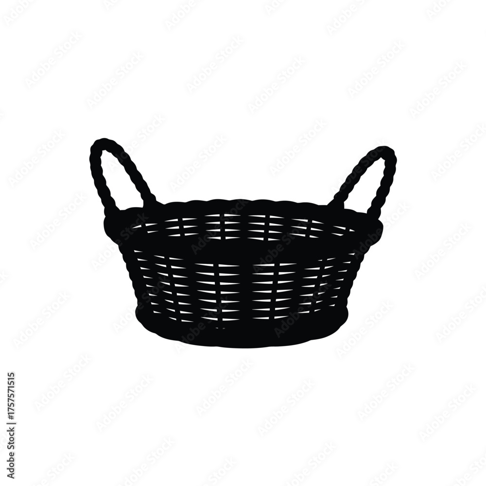 Obraz premium Black woven basket with two handles isolated on white background
