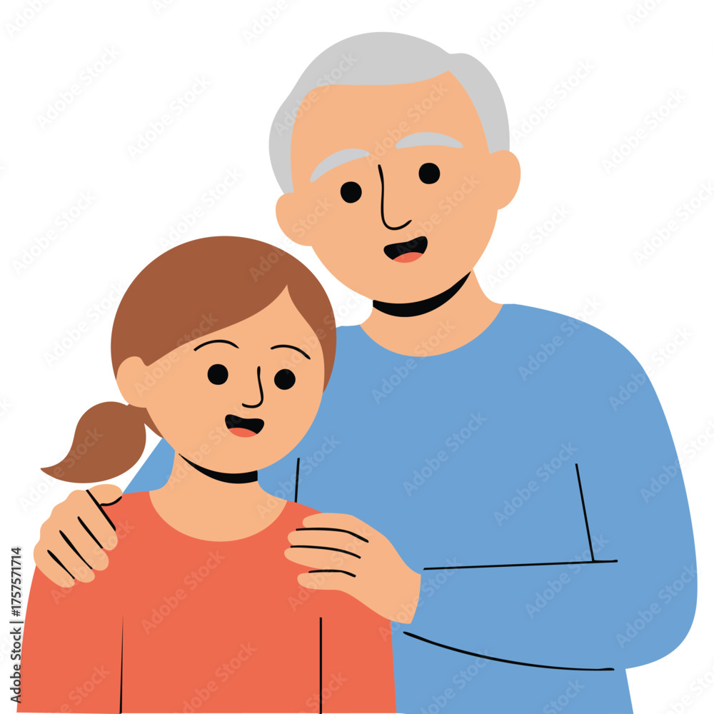 Fototapeta premium Grandfather hugging granddaughter back view vector
