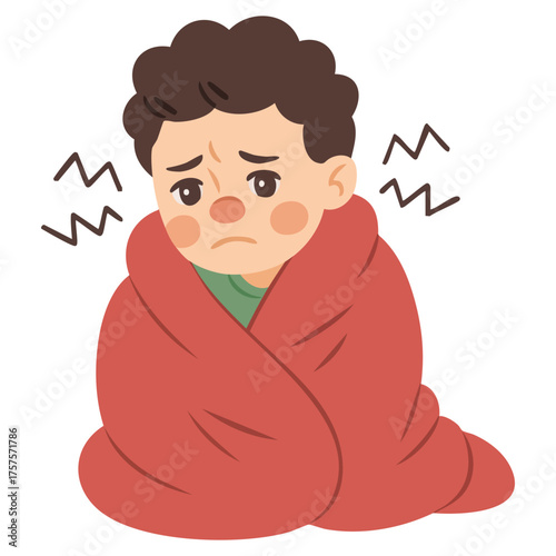 Man wrapped in blanket shivering from cold winter sickness vector