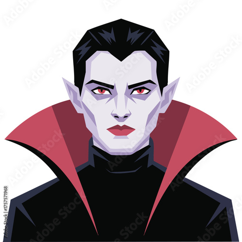 Vampire character with sharp fangs red eyes horror illustration