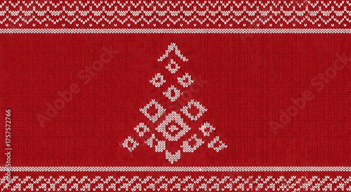 Vector illustration of vector art of red christmas textile pattern with abstract tree motif and decorative border