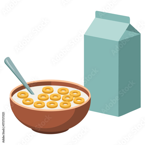 Healthy breakfast food with milk and cereal vector graphic