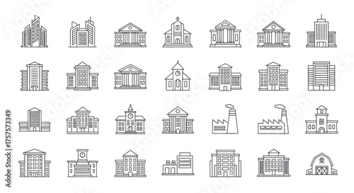 Vector illustration of vector art of collection of various building types and architectural styles