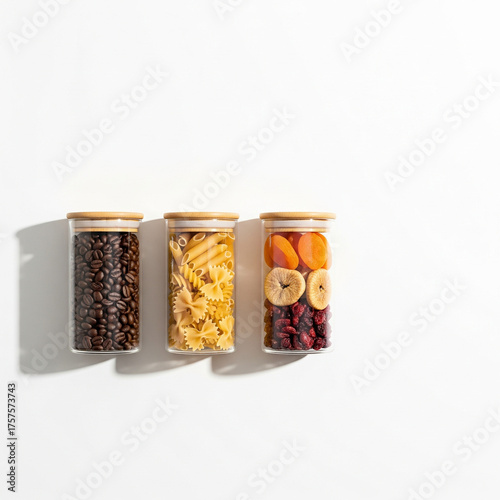 Glass jars with cereals and legumes
