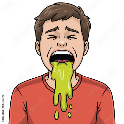 Person throwing up and vomiting vector illustration