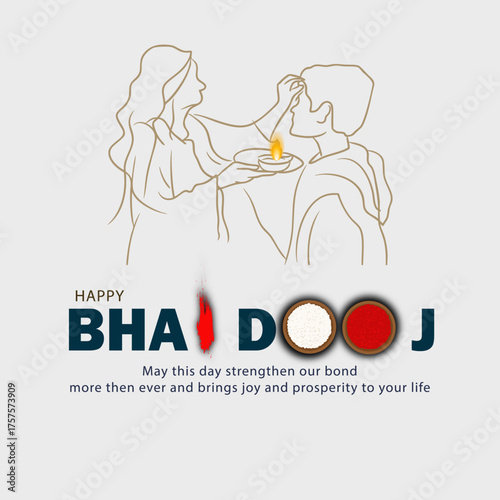 Minimal Bhai Dooj Celebration Illustration with Sister Applying Tika to Brother
