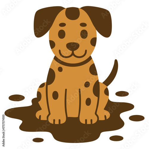 Brown cartoon dog looking dirty and messy isolated white background