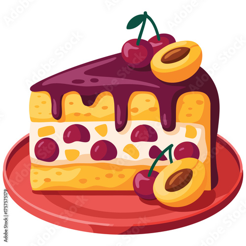 Cake slice with prunes souffle