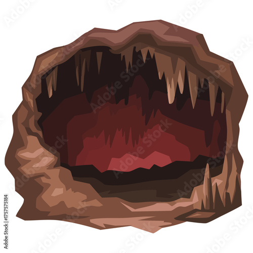 Underground cave scene inside deep mountain isolated vector illustration on white background