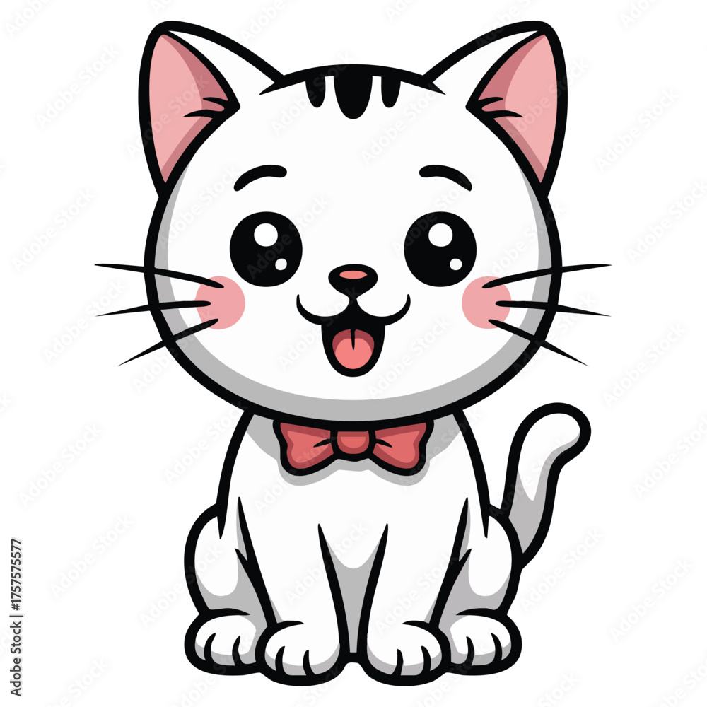 Obraz premium Little kitty devil in kawaii style isolated vector illustration on white background