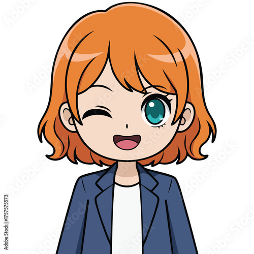 Cute kpop girl idol character isolated vector illustration on white background