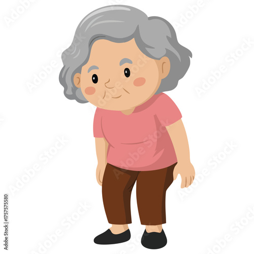 Senior woman with cane walking isolated vector illustration on white background