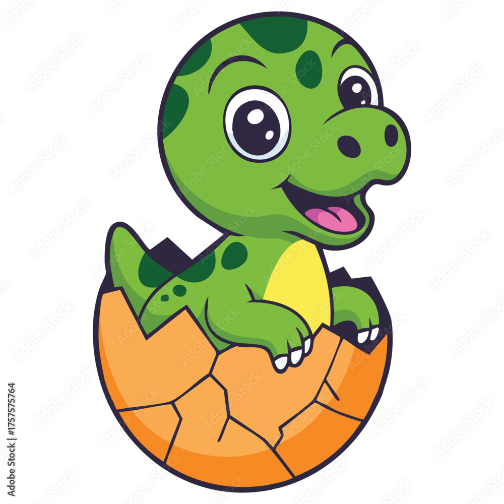 Obraz premium Baby dinosaur hatching from egg isolated vector illustration on white background