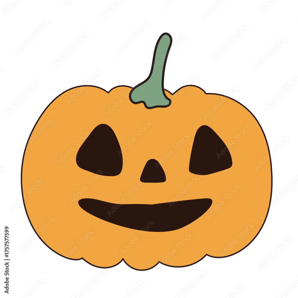 Fototapeta premium Funny Doodle Pumpkin Character Halloween Icon. Childish Positive Vibrant Colored Holiday Autumn Part Decoration. Happy Halloween Mascot Symbol Pumpkin Cute Drawn Element. 
