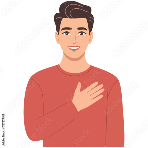 Man showing gratitude cordial friendly isolated vector illustration on white background
