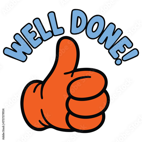 Well done thumbs up success isolated vector illustration on white background
