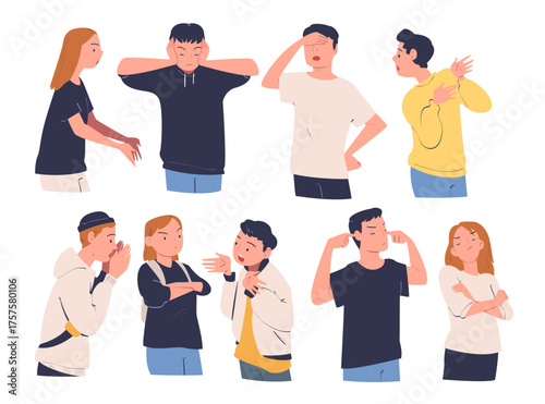 People Character Can t Agree Arguing and Show Disagreement Vector Set