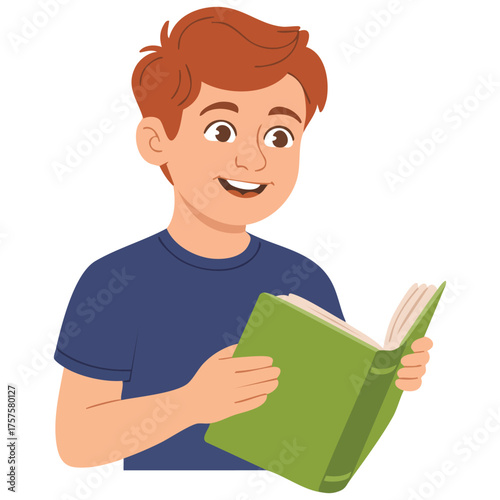 Young man reading book character isolated vector illustration on white background