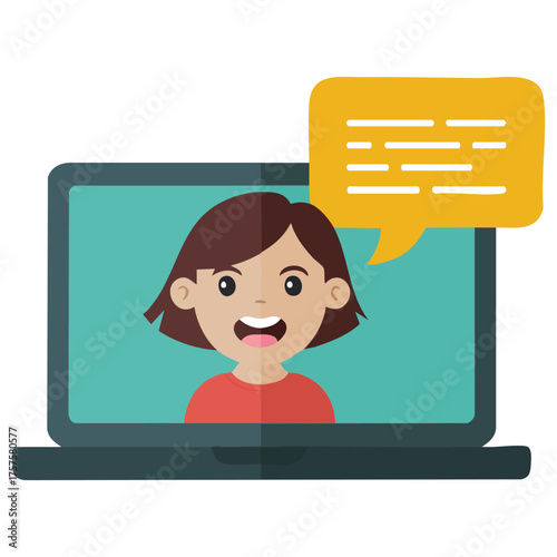 Female blogger using laptop device isolated vector illustration on white background
