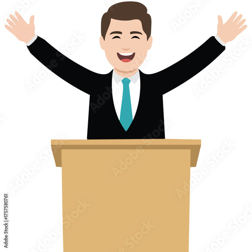 Cartoon politician giving speech isolated vector illustration on white background