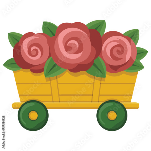 Spring flowers in garden cart flat design isolated vector illustration on white background