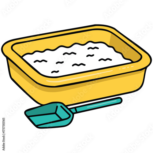 Feline litter box doodle vector artwork isolated white background
