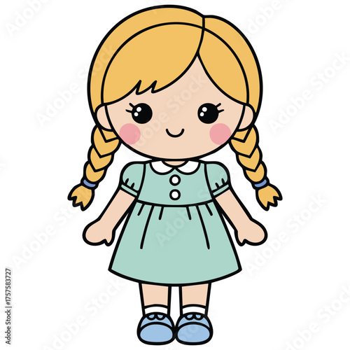 doll toy cute character doodle isolated vector illustration on white background