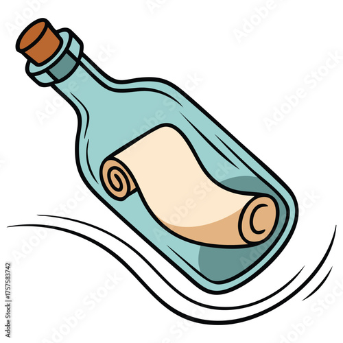 message bottle ocean communication doodle isolated vector illustration on white background