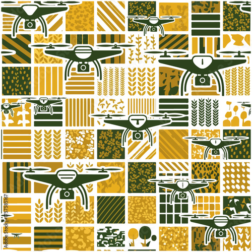 Drone Agriculture Pattern Green Drones Over Fields