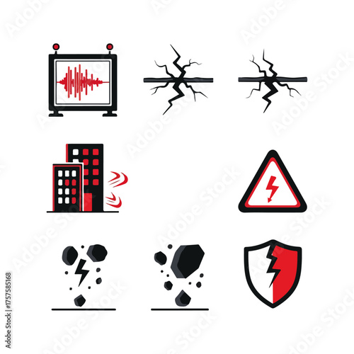 Earthquake Hazard Icons Seismic Activity and Damage Symbols