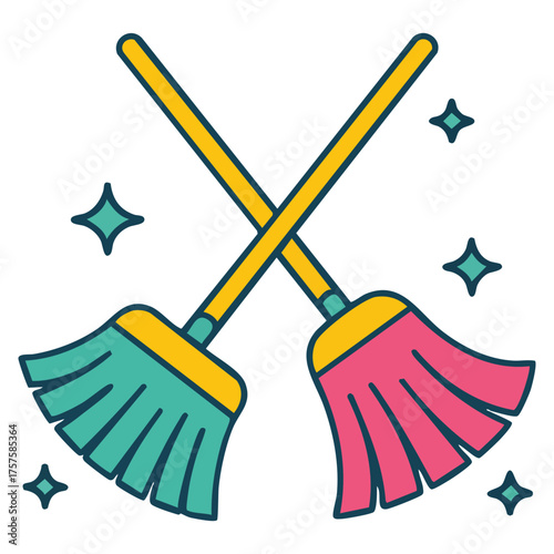 cleaning broom mop disinfection tools isolated vector illustration on white background