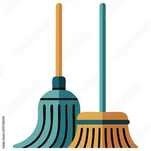 disinfection broom mop cleaning supplies isolated vector illustration on white background