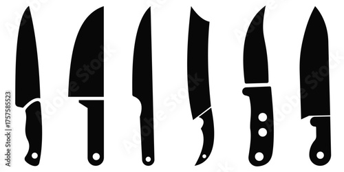 Kitchen Knife Vector Icon Set – Culinary Tools Collection with Solid, Outline, and Flat Style Silhouettes for 
Cooking and Butchery Design