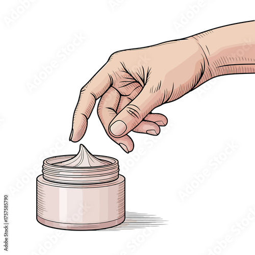 Hand dipping finger into a jar of cosmetic cream