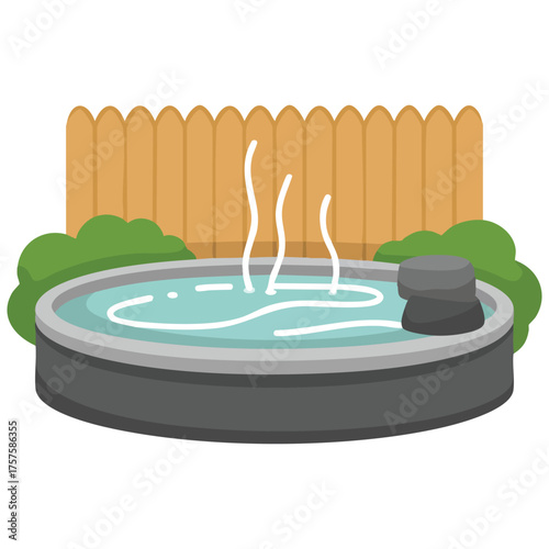 Natural onsen bath with rocks relaxation bathing vector illustration