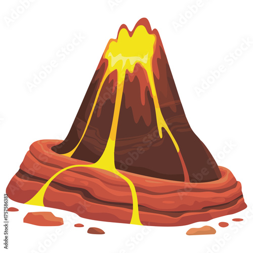 Cartoon nature landscape volcanic eruption lava flow