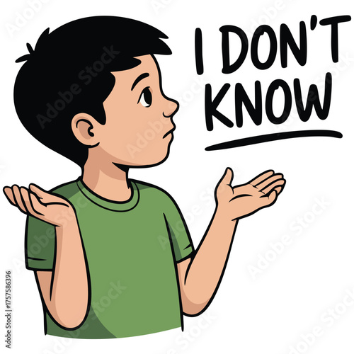 Confused boy sticker character unsure expression vector