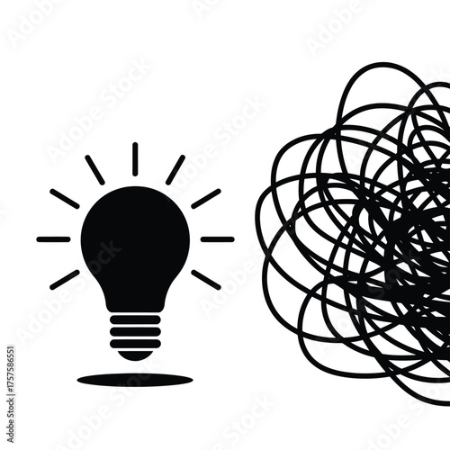 Lightbulb idea emerging from a tangled mess of lines