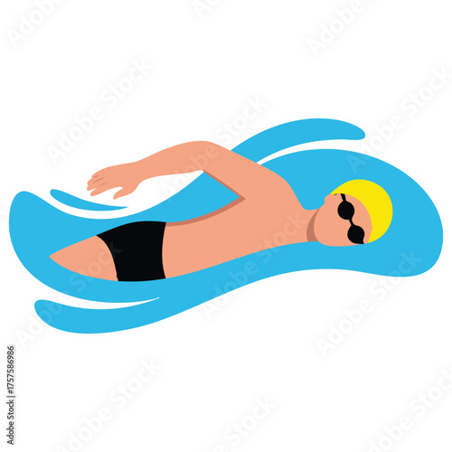 Athletic swimmer doing freestyle stroke in swimming pool during training