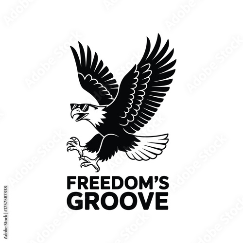 Majestic bald eagle symbolizing freedom and power with text freedom's groove