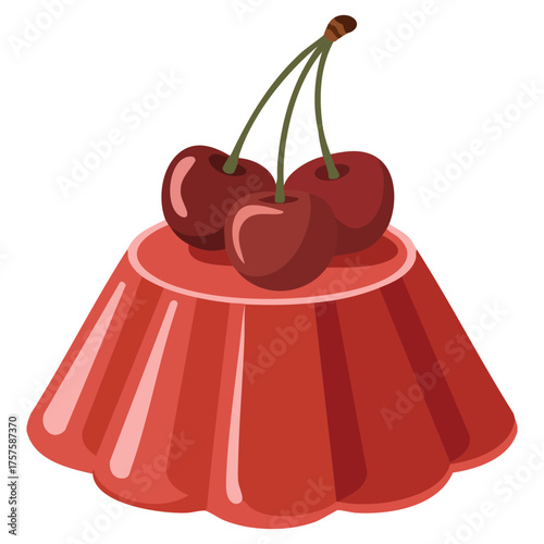 Cherry flavored gelatin dessert served on white plate