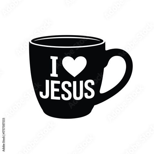 Black coffee mug with i love jesus heart design