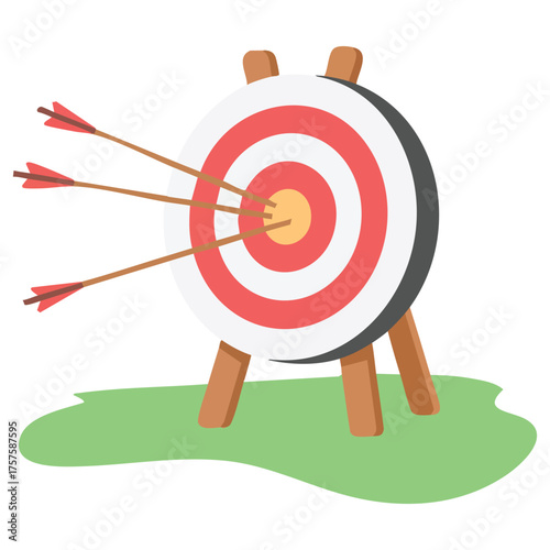 Dart hitting center target board game vector illustration