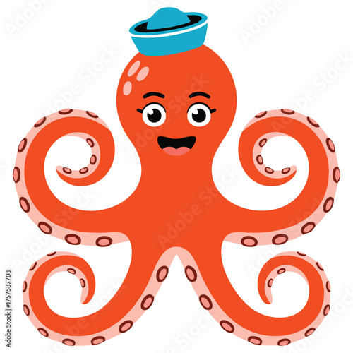 Cute octopus surrounded by floating pink hearts