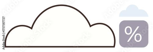 Single cloud alongside percentage sign block indicating data, weather, or statistics. Ideal for forecast, technology, analytics, storage, cloud computing, environmental care simple flat metaphor