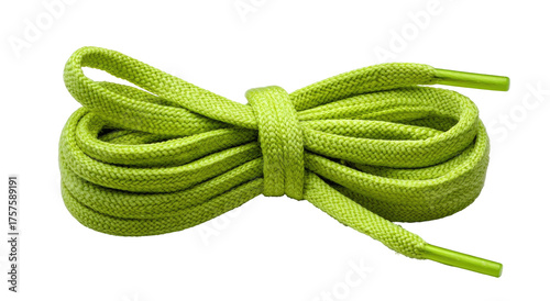 Bright lime green shoelaces coiled