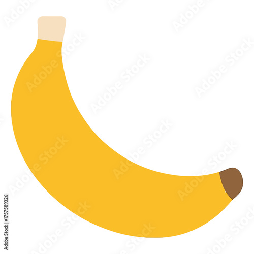 A minimalist modern vector icon of a banana, using warm yellow, light beige, and soft brown tones, isolated on a solid white background.